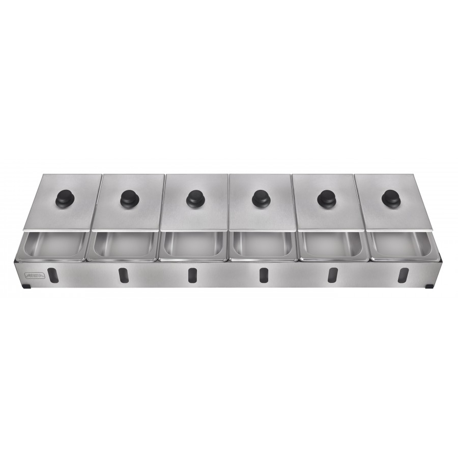 Condimentadora Pizzarola Inox 6 Cubas Inox Tampa Individual - Aisa